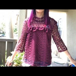 Burgundy lace blouse